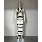 2025 Striped Bikini Knitted Vest Sling Suit Beach Bohemian Style Long Dress
