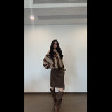 Vintage Niche Curry Syringe Knitted Shirt Women's Casual Straight Straight Slim Skirt Suit