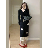 Black Retro Design Splicing Wave Point Bag Hip Half-Dress Girl 2025 Spring Slimming Temperament Long Skirt