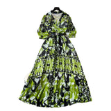2025 Summer Dress New Niche Light Familiar Wind V To Receive Waist Thin Temperament French Pressure Folding Printing Chiffon Dress