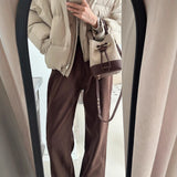 Brown Jeans Women Plus Velvet Thick 2025 Autumn And Winter High-Waisted Narrow Version Of Straight Trousers Small Drag Broad Leg Pants