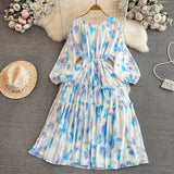Spring And Autumn Gentle Style Temperament Long Sleeves Low Circle To Receive The Waist Thin Long A-Word Large Pendted Dress