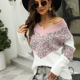 Sweater 2025 New Colored Knitted Shirt Women's Autumn Winter Leopard Tard New V-Necked Sweater