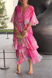2025 New Women's Printed Layered Dress Dress
