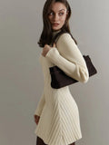 Long-Sleeved Half-Necked Dress Knitted Dress Spring 2025 Temperament Tweed A-Word Skirt