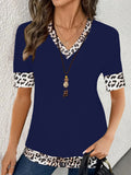 New Elegant Color Print V-Neck Short-Sleeved Top Summer Women's Clothing