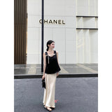 Summer Slim Slimy Leisure Sleeveless Top With Temperament High-Waist A-Word Skirt Suit
