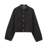 Pflage Dress Short Bomber Jacket 2025 Spring Temperament Collar Single Buckle Long Sleeves Loose Short Coat Woman