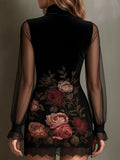 2025 Sexy Lace Lace Sling Dress Flower Printed Net Yarn Ass Short Dress