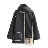 Women's Clothing French Fashion Single Buckle Tuxedar Scarf Splicing Coat