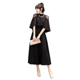 Black Evening Dress Woman 2025 New Winter Banquet Elegant Temperament Famous Slim Dress Mid-Long Evening Dress
