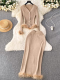 French High-End Small Fragrant Style Two Sets Of Women's Atmosphere Knitted Open Fork Shirt T-Shirt