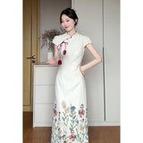New Chinese Temperament High-End Printing Slim Thin Cheongsam Dress Women's Summer New National Style Long Dress