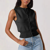 Summer New Knitted Top Women's Sexy Sleeveless Outer Button Vest Vest