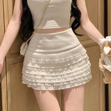 Temperament Sweet Babes Lace Folded Short Skirt Women's Summer Design With Thin Belt Seat Pants Cake A Skirt
