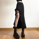 2025 Summer New Women's Solid Color Body Street Fashion High-Waisted Hip Open Skirt