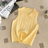 Korean Chic Summer French Niche Polo Collar Sleeveless Knitted Top Girl Slime With Solid Color Vest