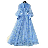 French Retro Elegant Dress Woman 2025 New High-End Collar Single Buckle Waist Embroidery Mesh Dress