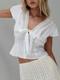 New Hot Girl Style With Short-Sleeved Summer Splicing Lace Strap Sexy Top Vest