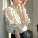 Spring 2025 New Light Luxury High-End White Printed Shirt Super Good-Looking Beautiful French Long-Sleeved Top