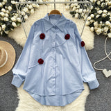 French Niche Design Three-Dimensional Flower Shirt Women's Autumn Loose Thin Ocean To Reduce The Age Of Chic Light Luxury Blouse