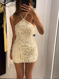 2025 Summer Women's New Fashion Sexy Sleeveless Hanging Neck Knitted Dress