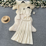 High-End Small Fragrant Style Wearing Women's Autumn Fashion Nail Ball Collar Sleeveless Knitted Dress Long Sleeve Open Shirt Coat