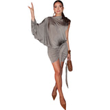 New Women's Dress French Temperament Half-High Collar Shoulder Sleeve Coat In The Folds And Irregular Skirts In The Autumn Of 2025