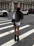 New Women's College Style V-Neck Folded Loose Sleeveless Knitted Vest Sweater