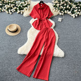 Summer Dress Women's New Two-Piece Design Tice With Waist-Sleeved Shirt High-Rise Thin Leg Straight Trousers