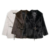 2025 Women's Winter New Artificial Fur Effect With Belt In The Long Fur Coat