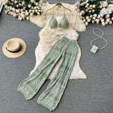 Straight-Barose High-Rise Thin-Legged Trousers With Hanging Neck Short Top Two Spice Girl Sets