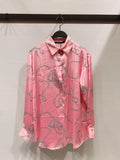 2025 New Women's Autumn Printing Multi-Color Silk Sipping Long-Sleeved Collar Loose Shirt Top