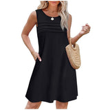 2025 Women's Casual Round Collar Foldless Pocket Dress