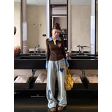 Curry Color Bumping Fake Two-Pin Knitted Shirt Girl Autumn Winter Winter Slim Slim Soft Harden Bottom Shirt Top
