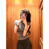 The Atmosphere Is Thin Wear With Striped Slanted Shoulder Slim Short-Sleeved T-Shirt Lattice Spliced Design Sense Loose Pants Set