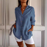 2025 New Single-Dran Buckle Folding Collar Shirt Burst Lady Solid Color Can Sleeve Top