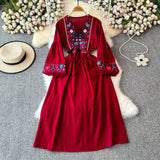 Bohemian Embroidery Tassel Tuxedo With Loose Waist A Word Big Swing Dress Seaside Holiday