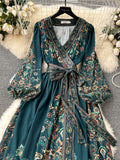 2025 Early Spring New French High-End Feel One-Sape-Style T-Shirt With Belt-Print Dress Women's Light Luxury Elegant Long Dress