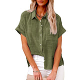 Wish Summer New Women's Solid Color Linen Shirt Short Sleeve Casual Loose Shirt