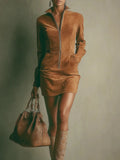 2025 Women's Short Sleeve French Autumn/Winter Zipper Long Sleeve Dress