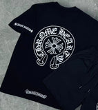 T-Shirt Trendy Retro Print Round-Neck Short-Sleeved Men's Loose Cotton Free-Fitting Hiphop Pants Couple Suit