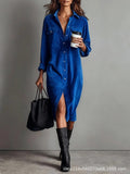 2025 Women's Elegant Workwear Style Pocket Button Velvet Shirt Dress Dress