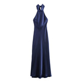 Women's Clothing 2025 Spring Festive Dress Hanging Neck Collar Silk Texture Dew Back Dress