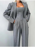 2025 Fashion Casual Women's Commuting Fish Bone Sling Suit Jacket Trousers Three-Piece Set Of Women