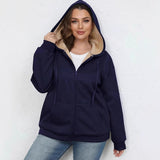 Large Size Women's Winter Explosion Warm Plush Hoodie Jacket