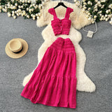 Reduce The Age Of Fresh Spring And Summer Holiday Wind Short Flying Sleeve Slings Slings + High-Waisted Wrinkles Skirt Two Sets