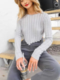 Spring New Women's Clothing Loose Ribs Long-Sleeved Umbilly Fashion Short Sweater Woman