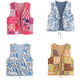 New Literary Retro Wearing Waist Vest Vest Printed Tie Cotton Vest