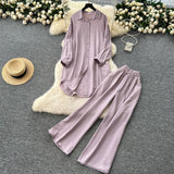 Lazy Casual Suit Women's Korean Version Of The Fashion Loose Long-Sleeved Shirt Dress High Waist Wide Leg Pants